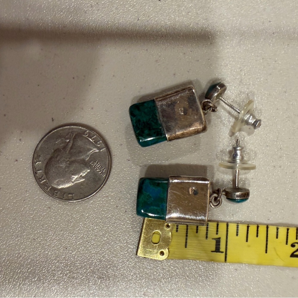 Silver and Green Stone Earrings